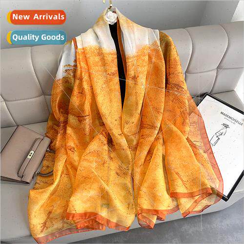 Korea  spring new fall  printed silk scarf female oversized