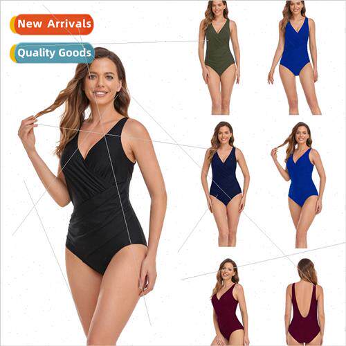 Europe swimsu womens plus size solid color thin one-piece tr