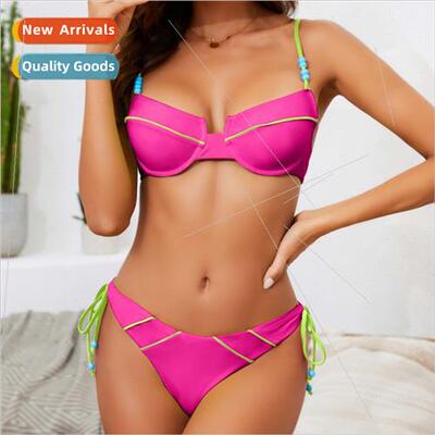 2023 New Europe Sexy P Stripes Separate Bikini Womens Swimsu