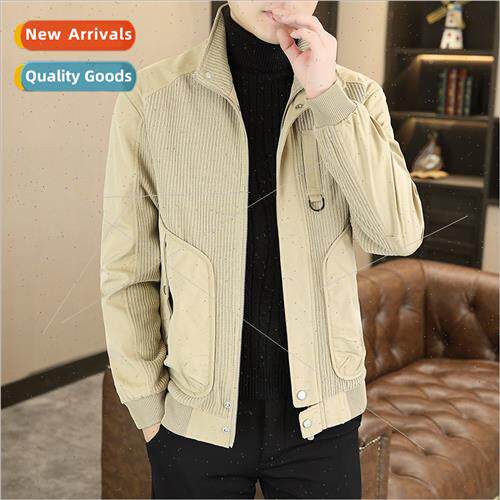 2023 new splicing stand-up collar jacket men spring fall cas