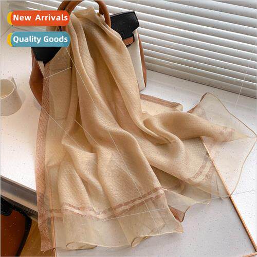 Gold silver thread silk wool blend thin silk scarf long scar