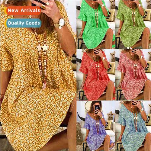 2021 Women Loose Flare Sleeve Printed Dresses Industrial