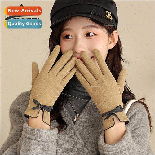 DE velvet gloves female cute warm winter cycling touch scree