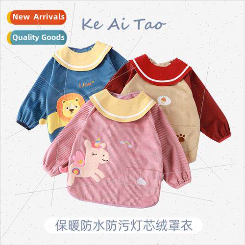 Crystal corduroy childrens smock female baby eating bibs mal