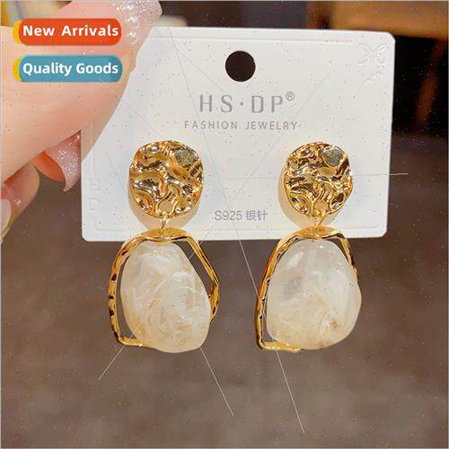 Vintage geometric resin earrings s925 silver pin niche simpl