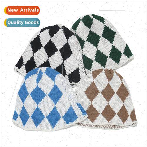 ins Japan Korea cold cap autumn winter new geometric diamond