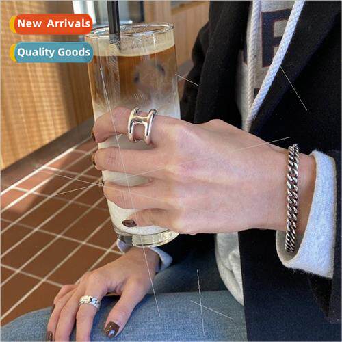 Metal retro day word chain open ring female Korea ins simple