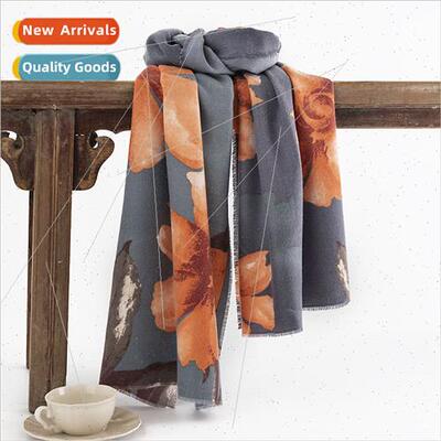 New scarf female 2023 Japan autumn winter hibiscus printing