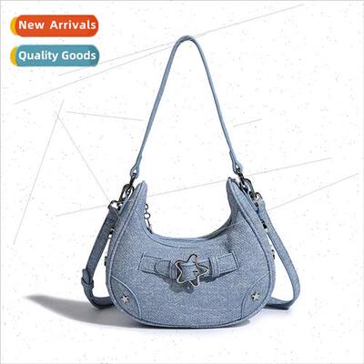 Studded Drill Crescent Biker Bag Cowboy Denim Fringed ngle S