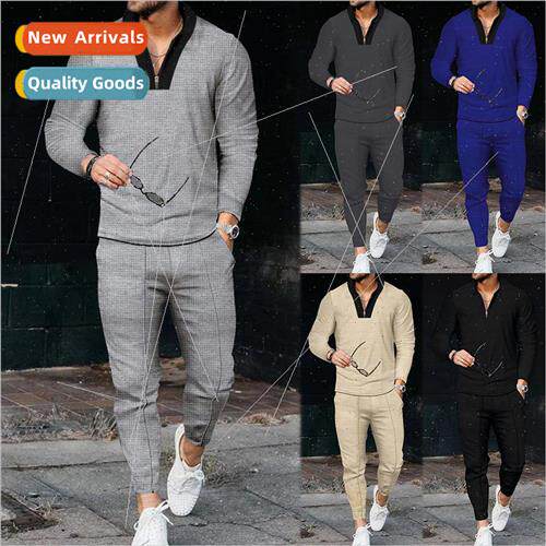 Men Waffle Long Sleeve Patchwork Standing Collar Su Fashion