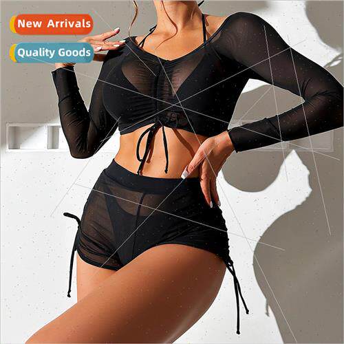 New bikini four-piece black mesh sexy i swimsu women Europe