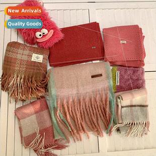 Pink scarf female 2023 new fall winter advanced sense raspbe