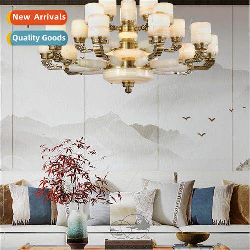 Modern new Chinese full copper jade chandelier living room d