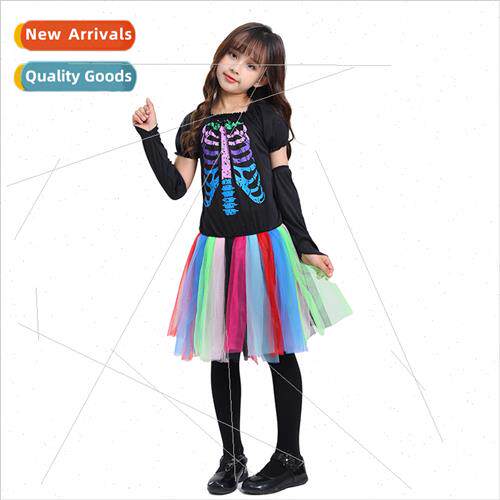 2023 Europe Punk Rock Colorful Neon Skeleton Dress School Pa