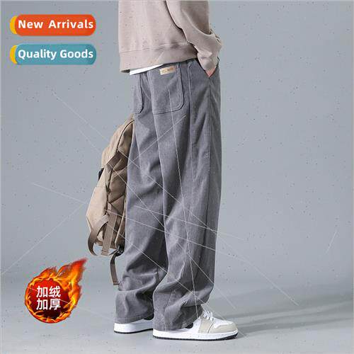 Corduroy pants men winter padded casual pants American retro