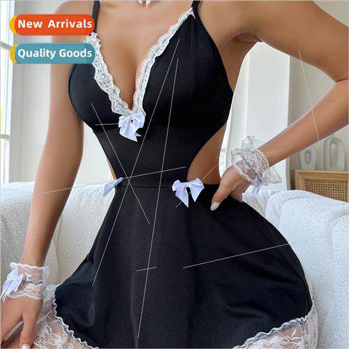 Erotic lingerie lace V-neck see-through erotic nightgowns te