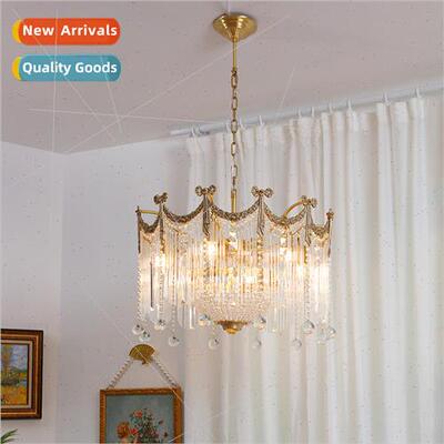 French retro full copper crystal lamp American  luxury roman