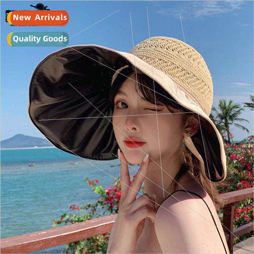 8110 black rubber beach hat sunshade hollow top hat female s