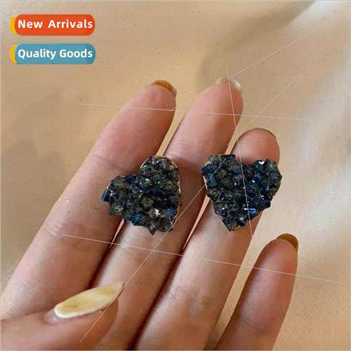 Dark night blue diamond love earrings niche generous sweet e