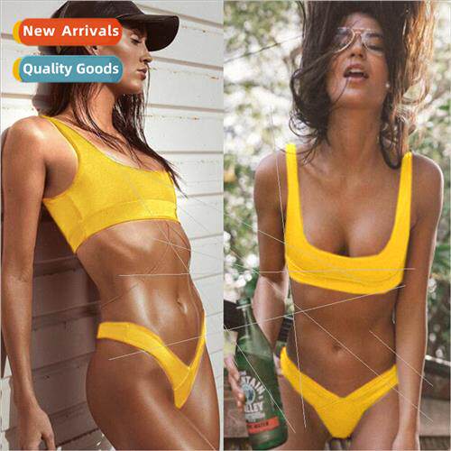 Bikini new solid color gathered separates swimsu women i2017