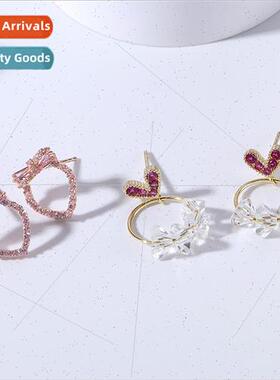 s925 silver zirconium hollowed out pink earrings women geome