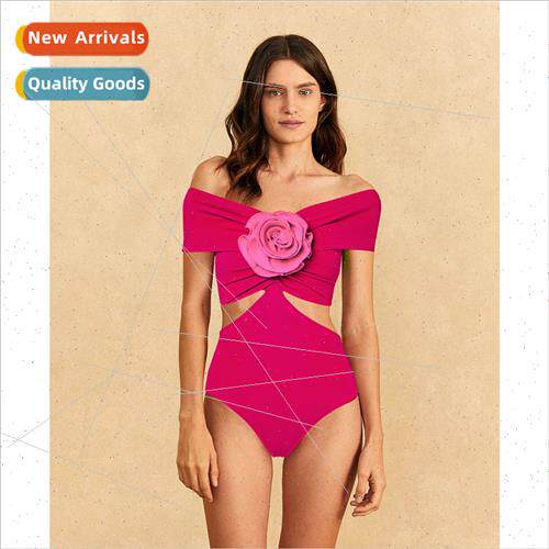 2023 Europe New Rose Floral One-piece Swimsu Women Beach Vac