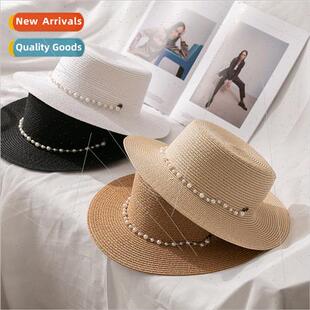 top straw chain women soli pearl flat temperament Japan hat