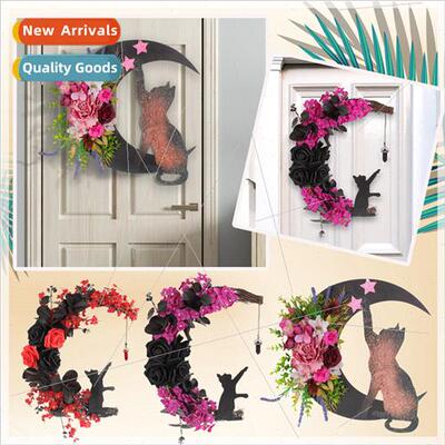 Star Cat Wreath Plant Crescent Moon Halloween Moon Home Deco