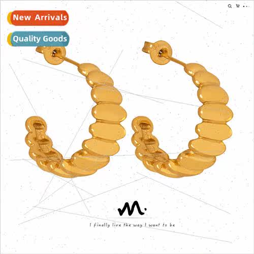 Europe summer new irregular C-shaped tanium steel earrings f