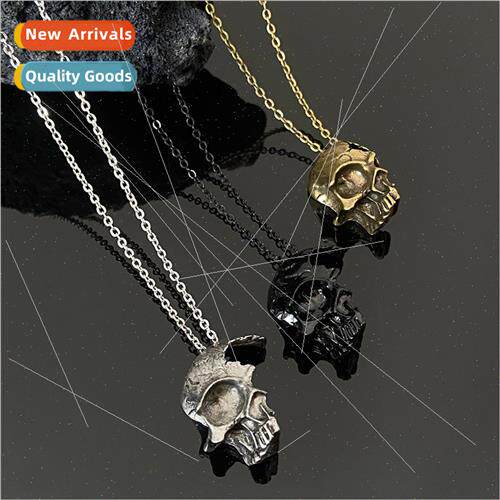 Europe new half face skull necklace men retro alloy skull pe