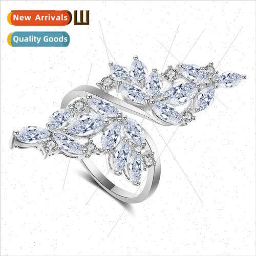 Korea jewelry fashion flash diamonds leaves ring adjustable