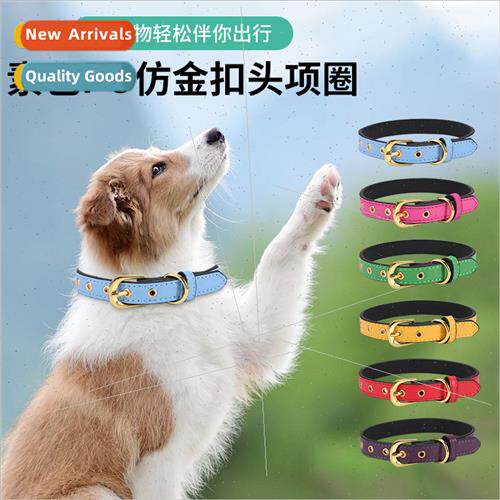Vegan Pet Collar Faux Gold Buckle  PU Leather Ring Dog Decor