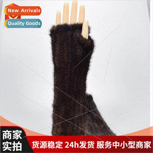 Mink Knted Gloves Stch Half Finger Fur Gloves Wrist Guard Mi
