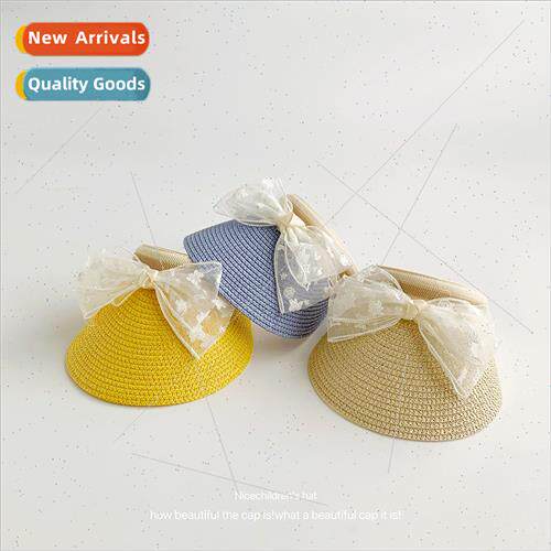 Children hollow top straw hat hat summer girls straw lace bo