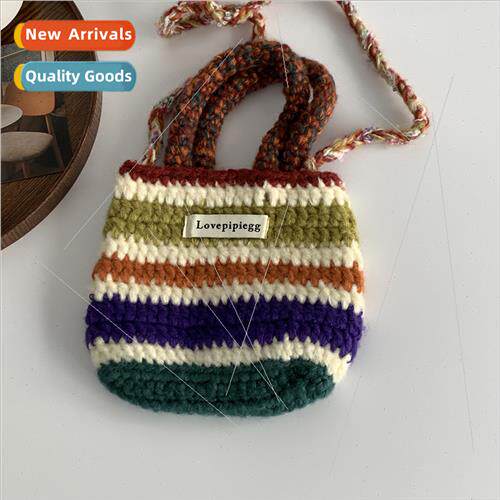 2023 New Rainbow Woolen Tote Bag Crossbody Handbag Handmade