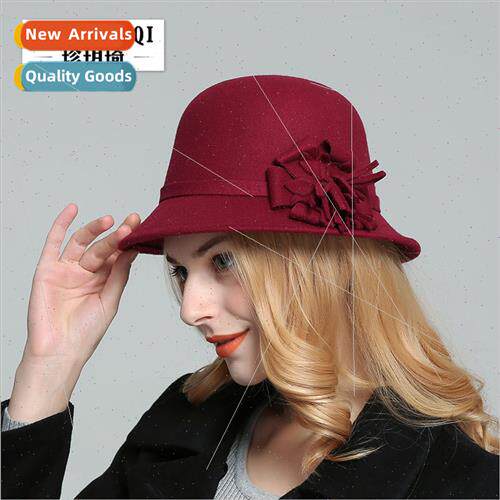 new fall winter flowers bowler hat lady imation wool tweed d