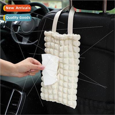 Car Tissue Box Puffy Grid Car Seat Hanging Tissue Box Car In