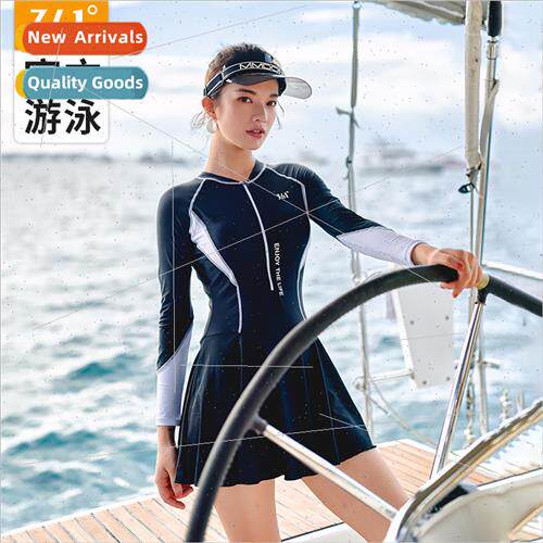One-piece swimsu female belly-shading thin long-sleeved brea