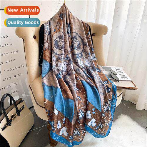 2021 fall new floral imation silk decorative warm silk scarf