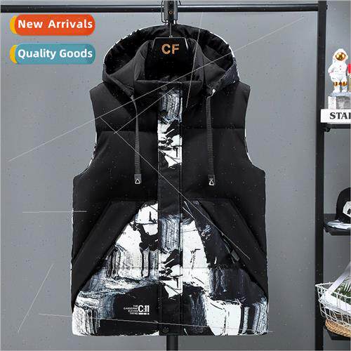 Outdoor winter down cotton vest thickened  removable cap cas
