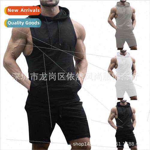 2022 New Men Fness Sports Hooded Sleeveless Tank Top Men Sho