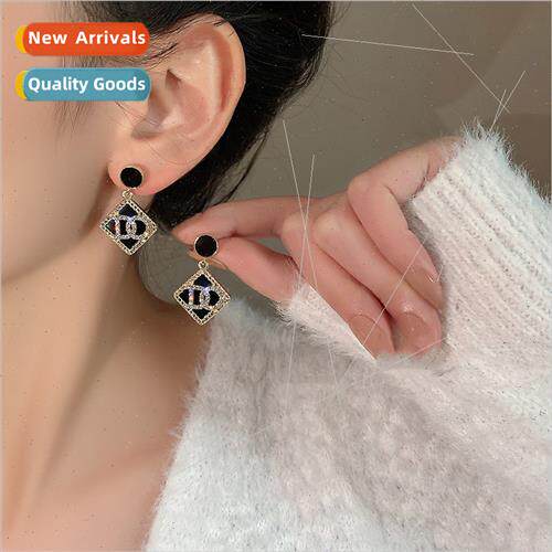 925 silver pin square letter earrings female fall simple 202