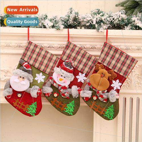 New Large Plaid Fence Christmas Stocking Christmas Decoratio
