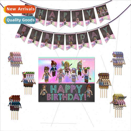 Roblox Roblox Theme Party Birthday Balloon Pull Flag Set Cak