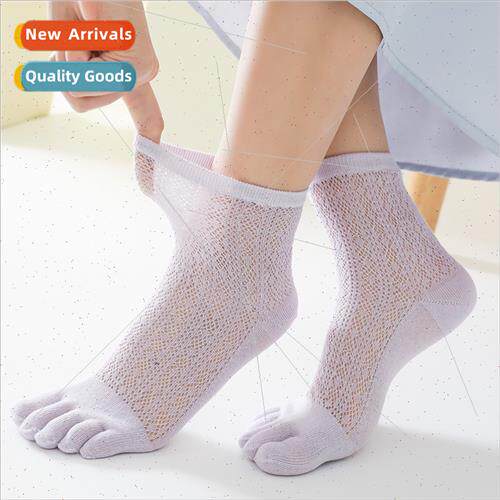 Sweet hollow five fingers socks girls mid-calf diamond grid