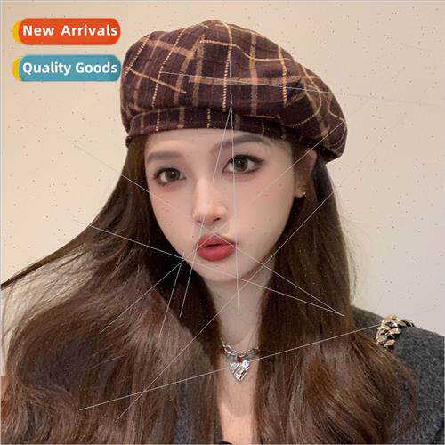 Englretro plaid beret sub fall winter new Korean  casual pai