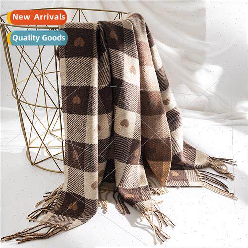 Double-sided love plaid scarf female winter wild Korea  imat