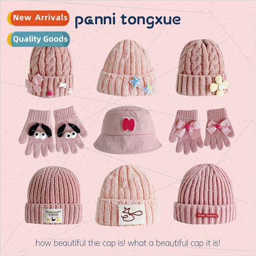 Children knted cap pink color system autumn winter baby hat