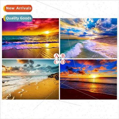 Hand-applied full diamond living room small sunset landscape