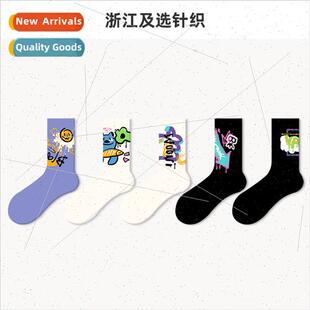 Cartoon socks female sweat ins tide mid-calf socks cotton pe